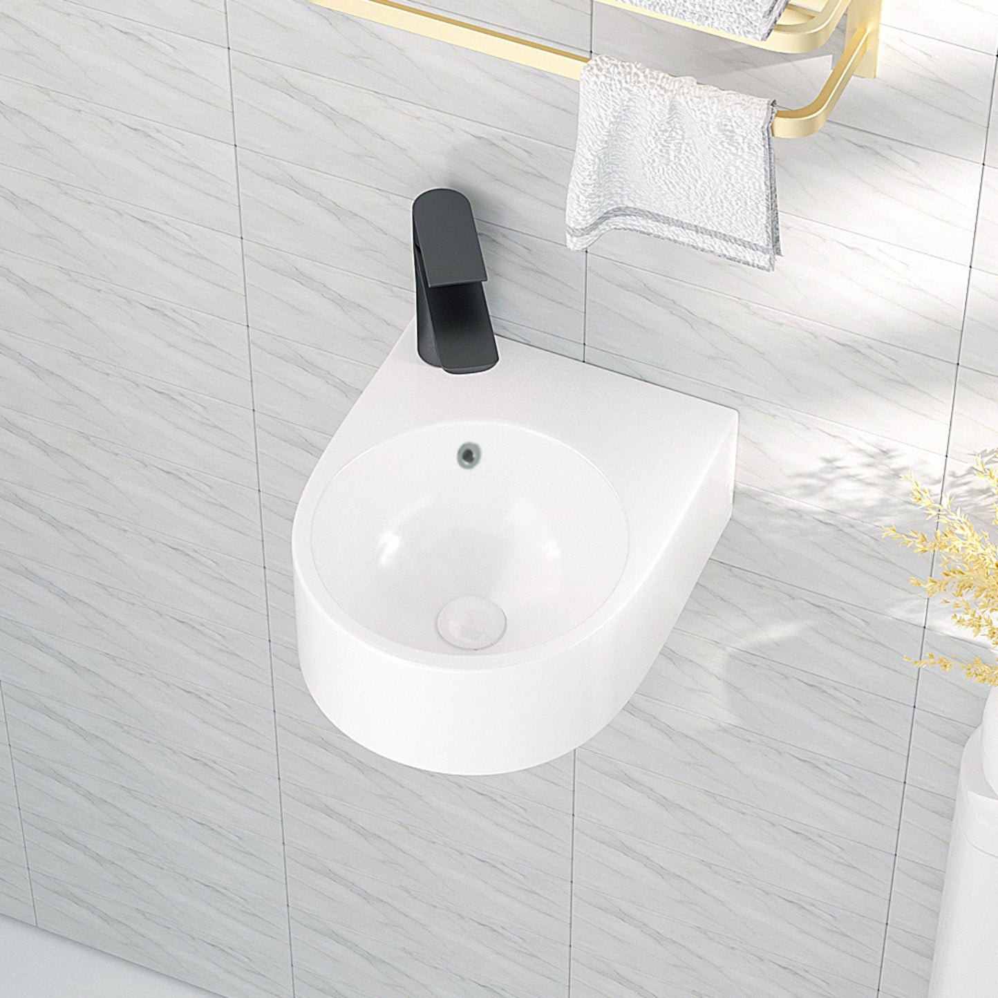Luana Interiors - Wall Hung Basin One Tap Hole (280x345x125) - Image 2