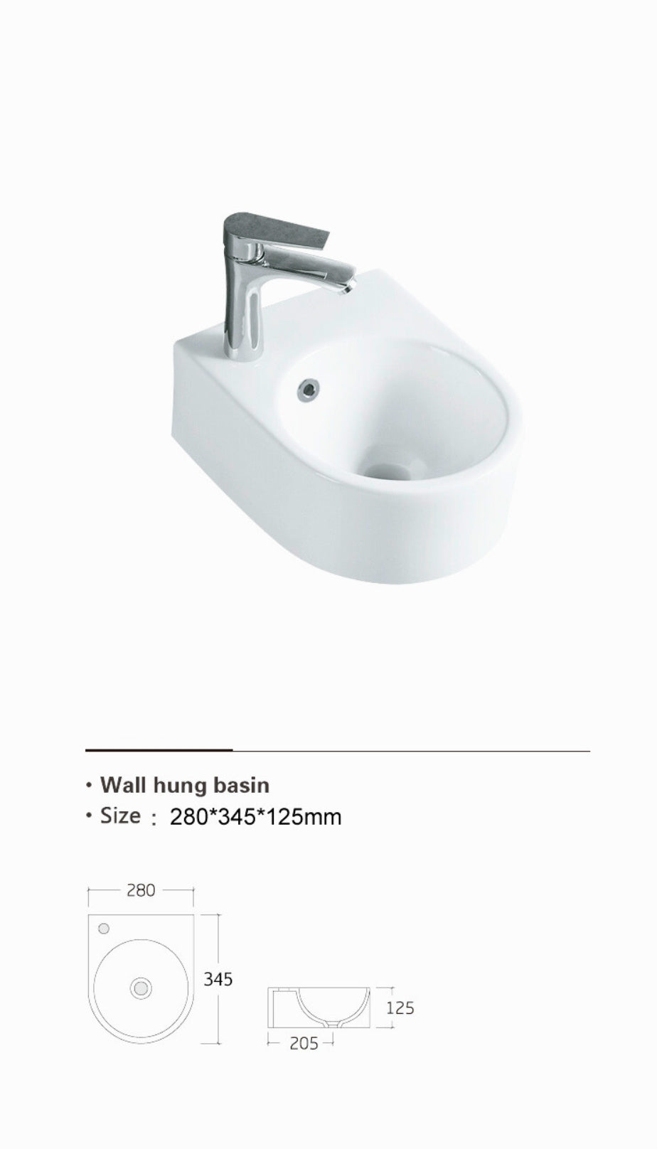 Luana Interiors - Wall Hung Basin One Tap Hole (280x345x125) - Image 5
