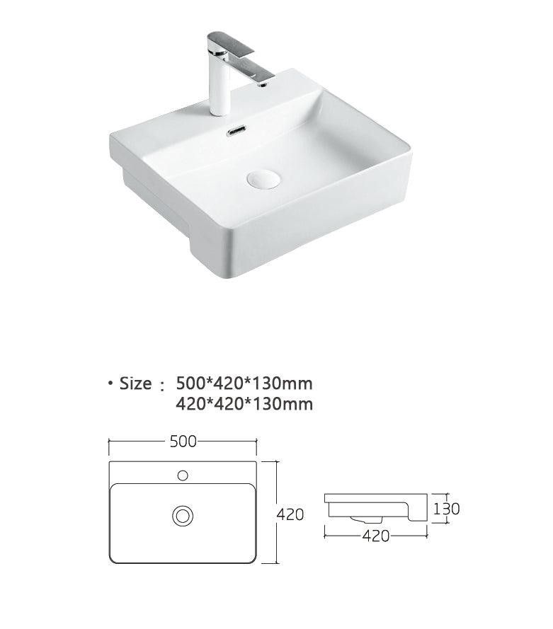 Luana Interiors - Semi Recessed Basin One Tap Hole with Over Flow (420x420x130) - Image 5