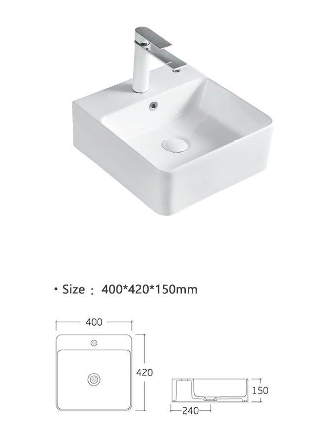 Luana Interiors - Counter Top Basin with One Tap Hole (400mm*420mm*150mm) - Image 5