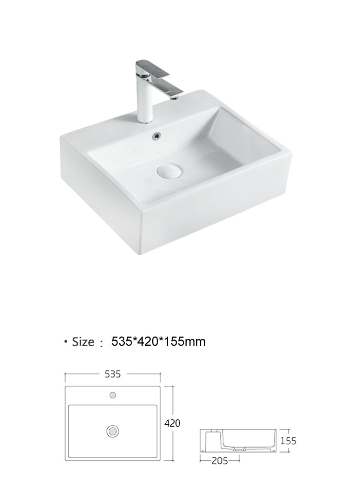 Luana Interiors - Counter Top Basin with One Tap Hole (535mm*420mm*155mm) - Image 5