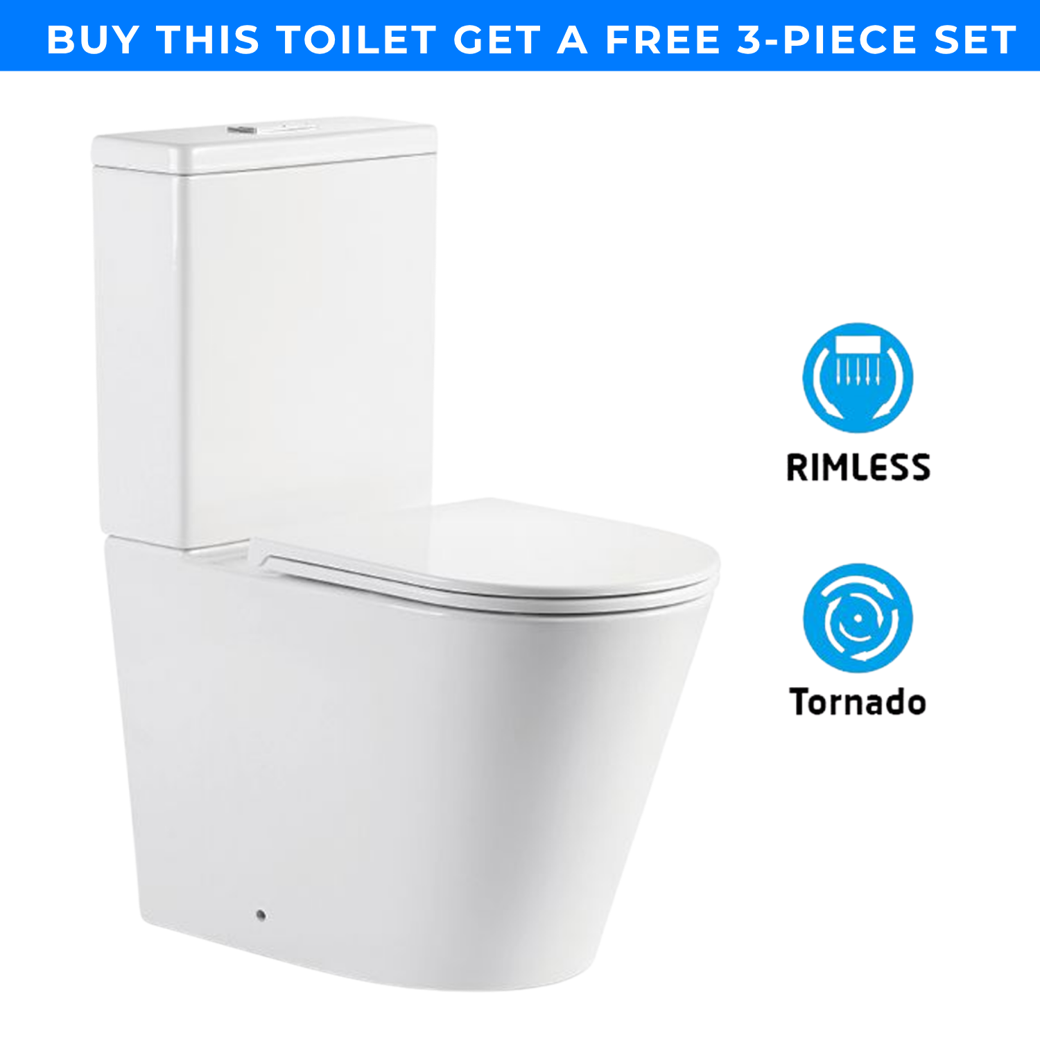 Rimless Tornado Toilet — Powerful Clean, Modern Design & WELS 4★ Water Saving