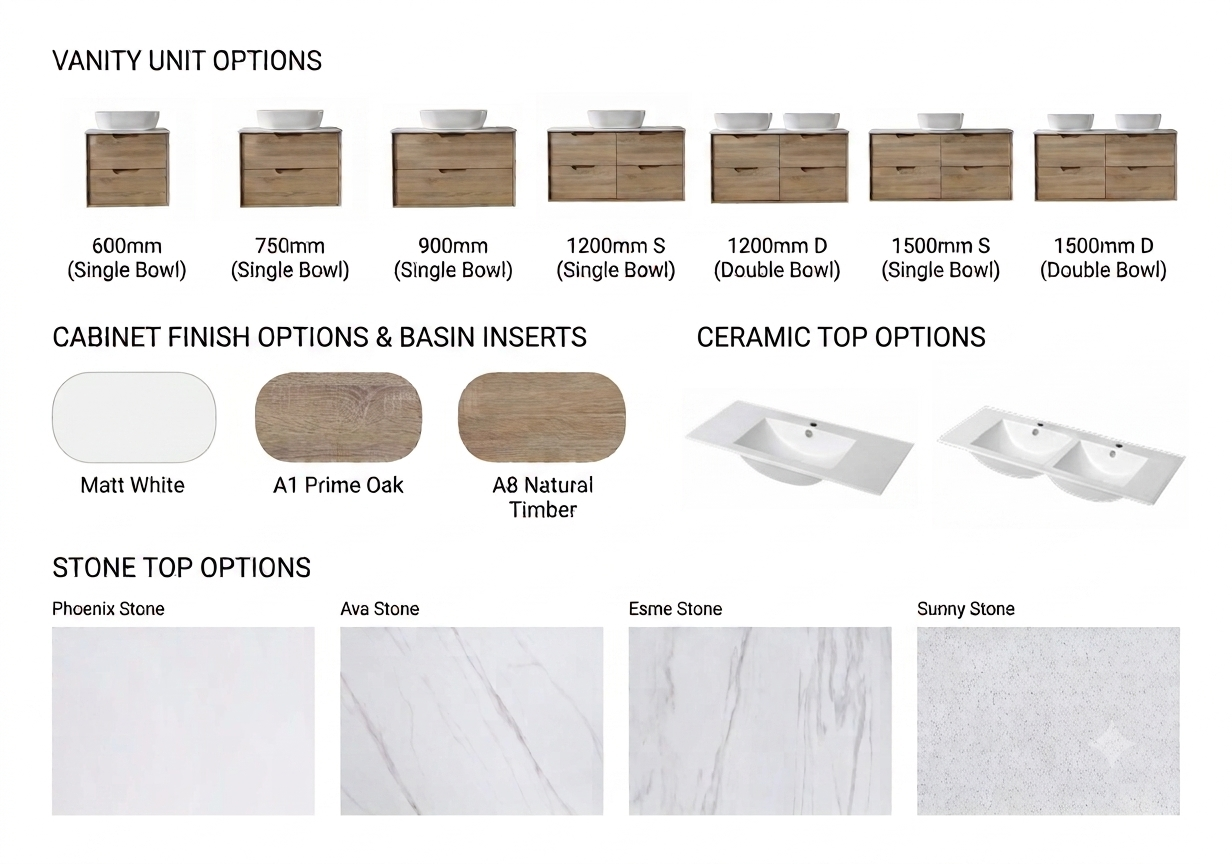 Mina Wall Hung Vanity Cabinet with Ceramic or Flat Stone Top - Image 3