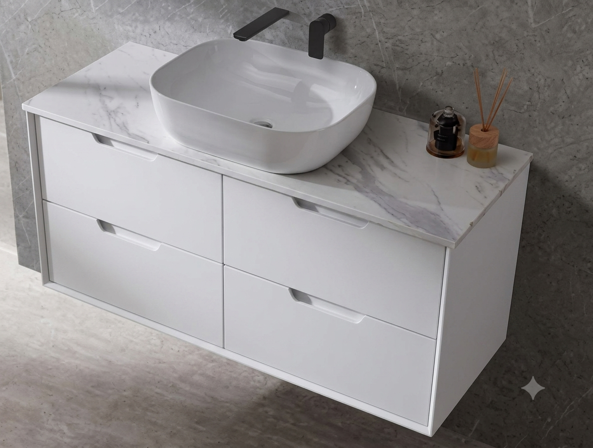 Mina Wall Hung Vanity Cabinet with Ceramic or Flat Stone Top - Image 7