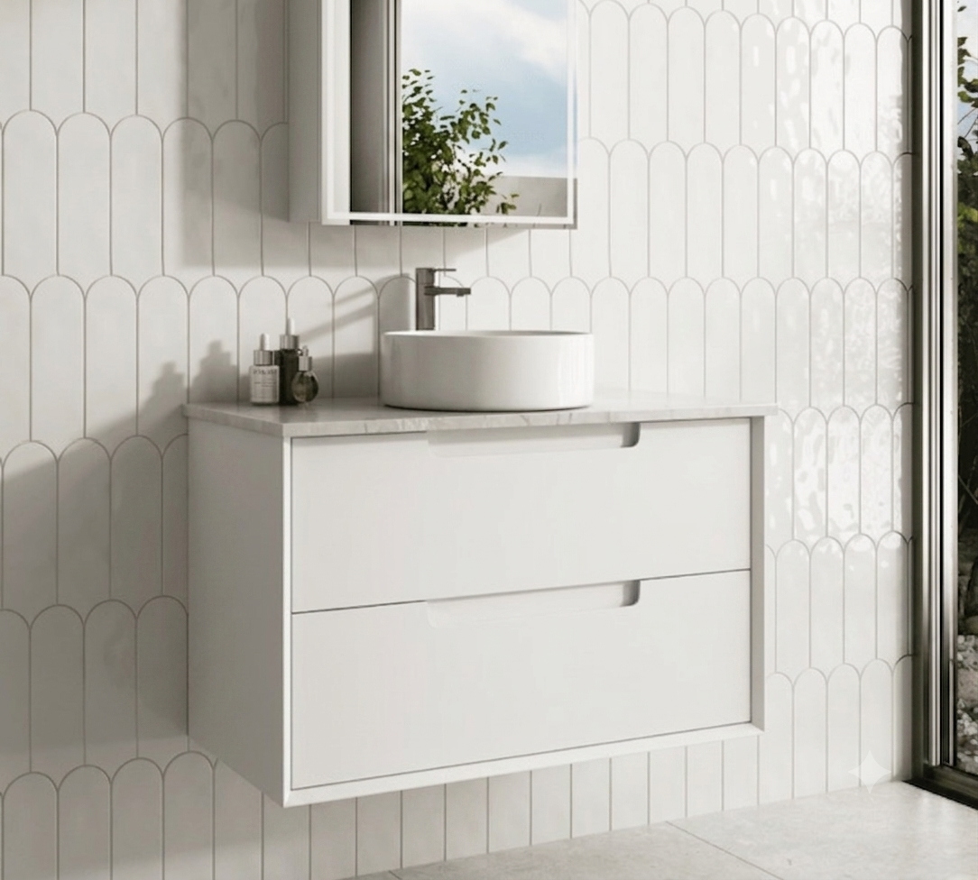Mina Wall Hung Vanity Cabinet with Ceramic or Flat Stone Top - Image 2