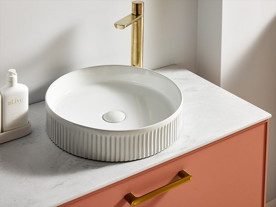 Fluted ceramic counter top basin 360x360x120mm - Image 2
