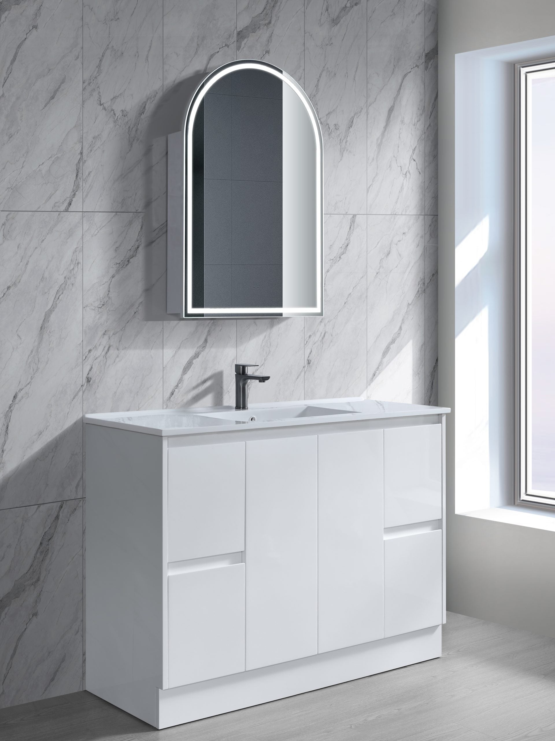 Floor Standing Minimalist Two Pack Vanity with Ceramic Top - Image 7