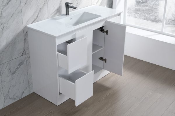 Floor Standing Minimalist Two Pack Vanity with Ceramic Top - Image 9