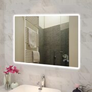 1200x800mm Curved Rim Rectangle 3 Color Lighting LED Mirror Touch Sensor Switch Defogger Pad Wall Mounted