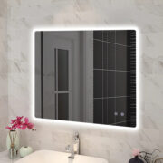 900x750mm Curved Rim Rectangle 3 Color Lighting LED Mirror Touch Sensor Switch Defogger Pad Wall Mounted