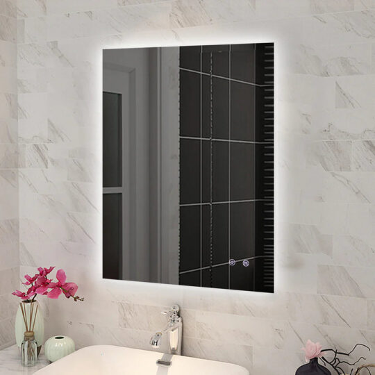 600x750mm Rectangle 3 Color Lighting LED Mirror Touch Sensor Switch Defogger Pad Wall Mounted Vertical or Horizontal