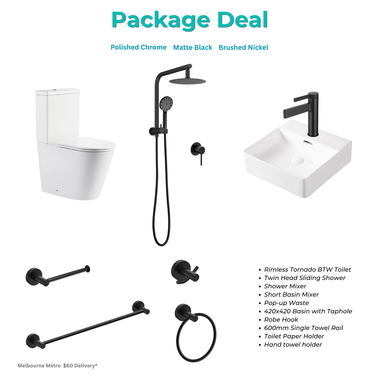 Bathroom Toilet Basin Mixer Showering Accessories Package Deal (3 Colour)
