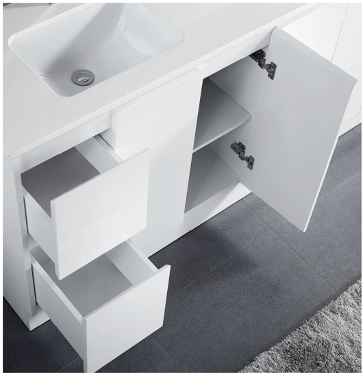 Floor Standing Minimalist Two Pack Vanity with Ceramic Top - Image 10