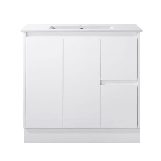 Floor Standing Minimalist Two Pack Vanity with Ceramic Top