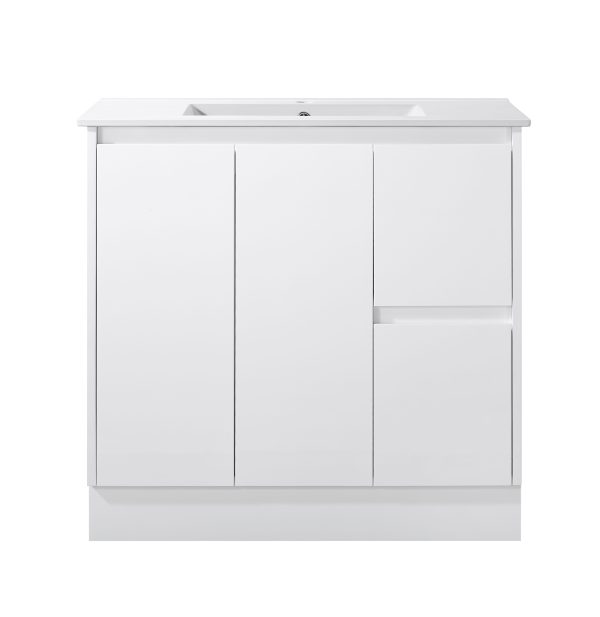 Floor Standing Minimalist Two Pack Vanity with Ceramic Top