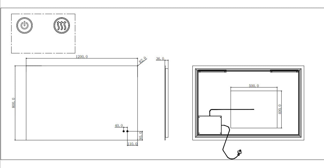 1200*800mmSharp Edge 3 Color Lighting Backlit LED Mirror Touch Sensor Switch Defogger Pad Wall Mounted - Image 2