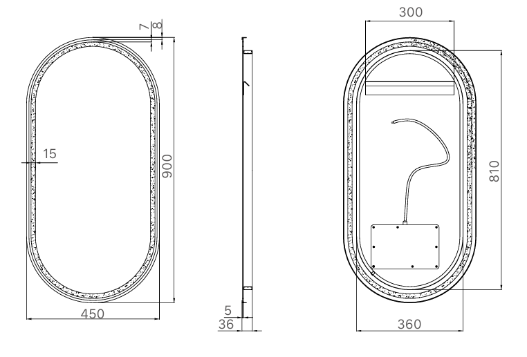 Luana interiors - LED MONTEGO OVAL EDGE MIRROR 450*900mm - Image 2