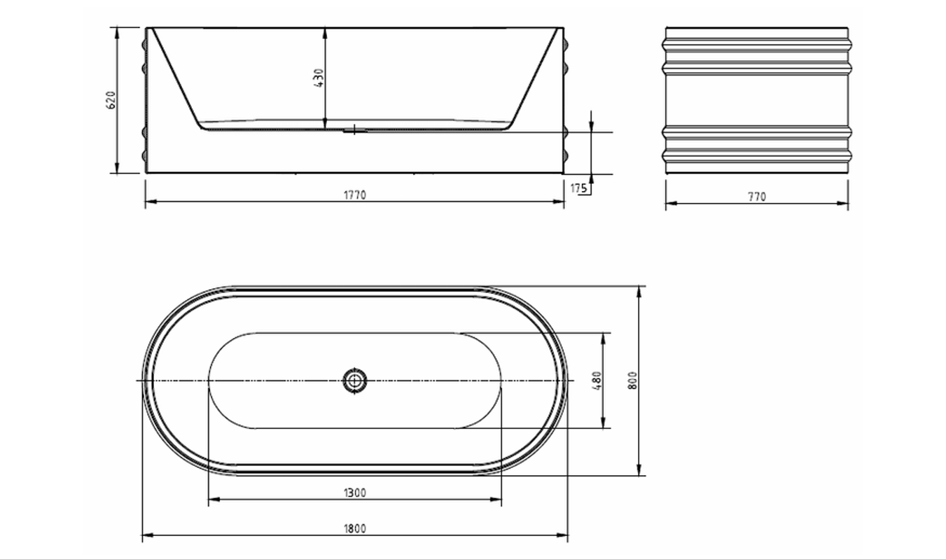 Freestanding Bath Eterno Collection — Matte White 1800mm - Image 3