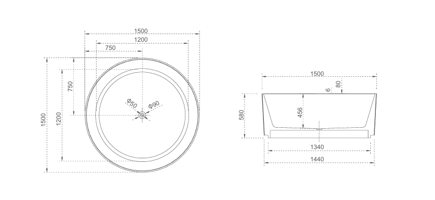 Arcadia Freestanding Round Bathtub — 1500mm - Image 3