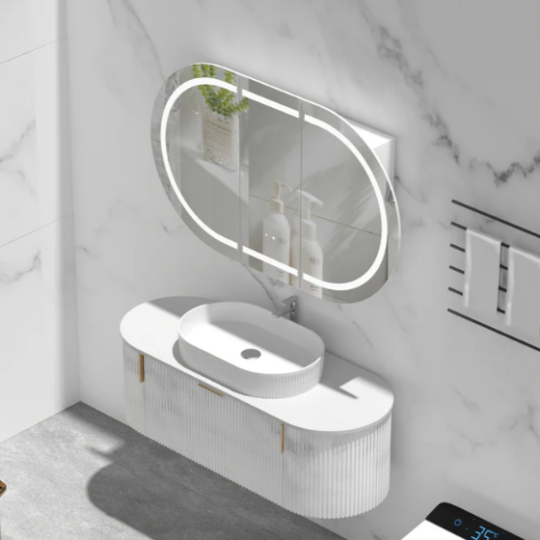 Carysil Mystic LED Shaving Cabinet — 1200×750mm (Matte White, Oval Mirror)