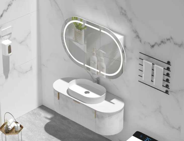 Carysil Mystic LED Shaving Cabinet — 1200×750mm (Matte White, Oval Mirror)