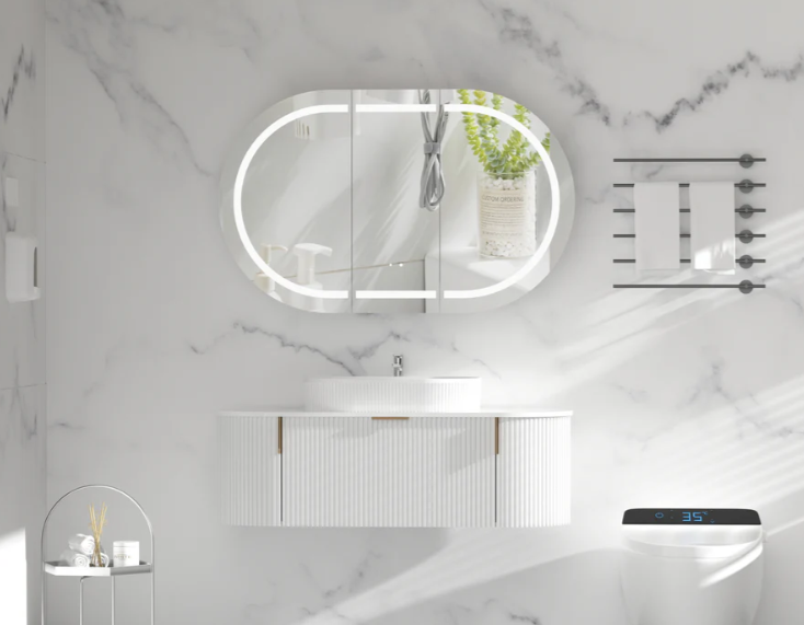 Carysil Mystic LED Shaving Cabinet — 1200×750mm (Matte White, Oval Mirror) - Image 3
