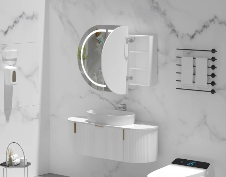 Carysil Mystic LED Shaving Cabinet — 1200×750mm (Matte White, Oval Mirror) - Image 2