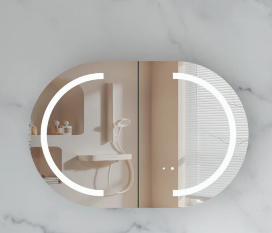 Carysil Mystic LED Shaving Cabinet — 900×600mm (Matte White, Oval Mirror) - Image 3