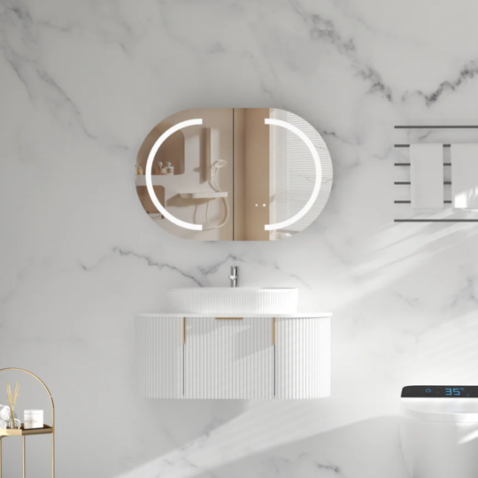 Carysil Mystic LED Shaving Cabinet — 900×600mm (Matte White, Oval Mirror)