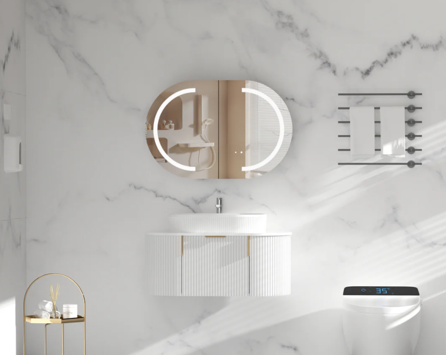 Carysil Mystic LED Shaving Cabinet — 900×600mm (Matte White, Oval Mirror)