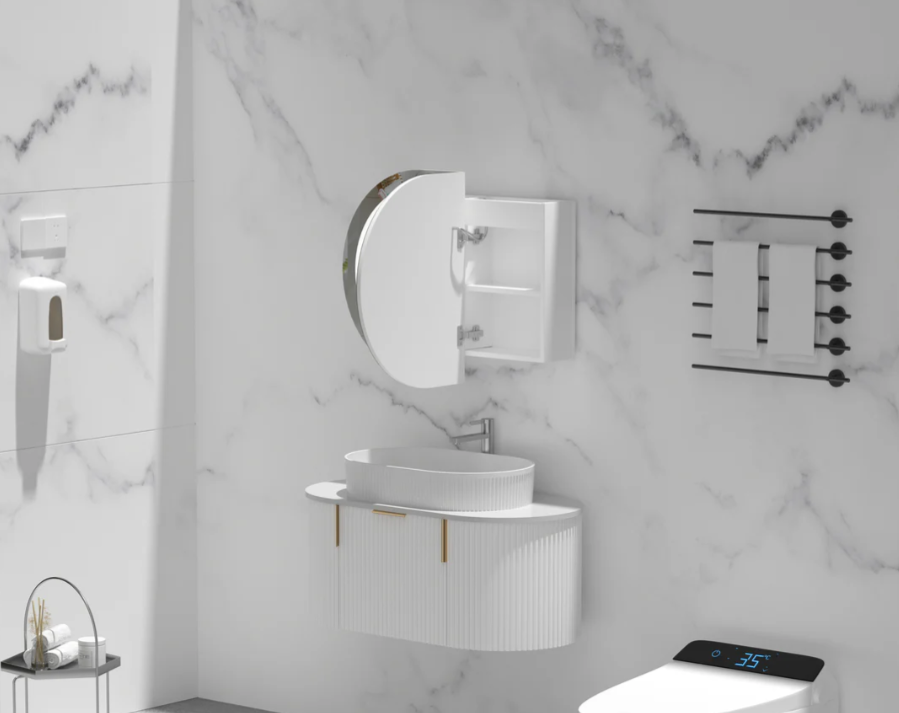 Carysil Mystic LED Shaving Cabinet — 900×600mm (Matte White, Oval Mirror) - Image 2