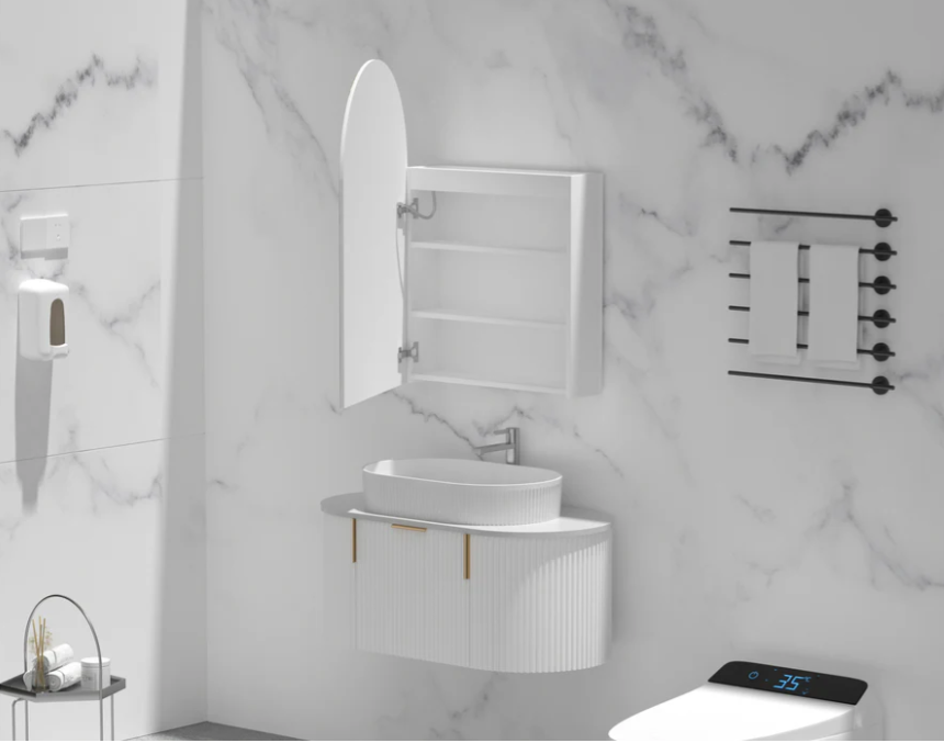 Carysil Imperial LED Shaving Cabinet — 450×900mm (Matte White, Arch Mirror) - Image 2