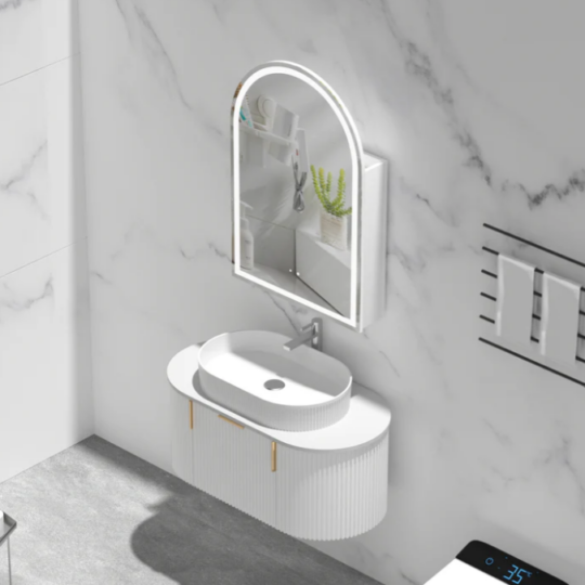 Carysil Imperial LED Shaving Cabinet — 450×900mm (Matte White, Arch Mirror)