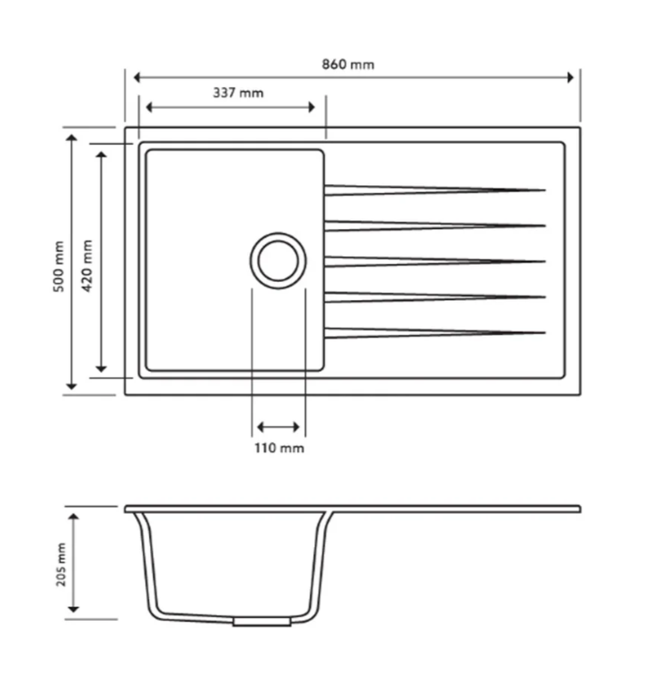 Carysil Vivaldi Granite Sink – 860 x 500 x 205mm - Image 4