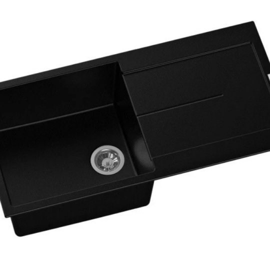 1000 x 500 x 200mm Carysil Enigma D100L Single Bowl With Drainer Board Granite Kitchen Sink Top Mount