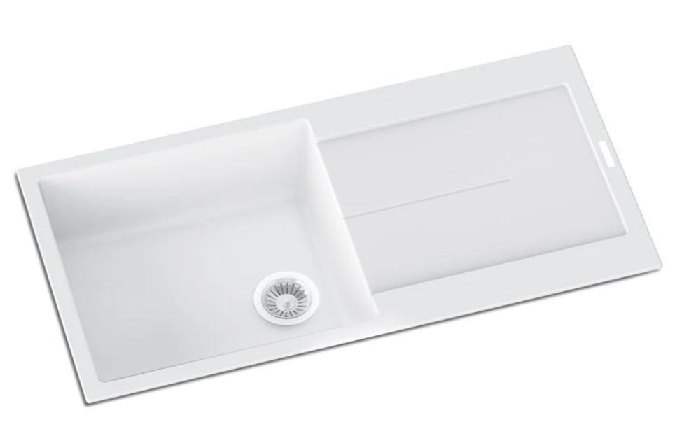 1000 x 500 x 200mm Carysil Enigma D100L Single Bowl With Drainer Board Granite Kitchen Sink Top Mount - Image 2