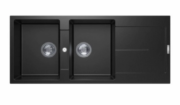 1160 x 500 x 200mm Carysil Enigma D200 Double Bowl with Drainer Board Granite Kitchen Sink Top Mount