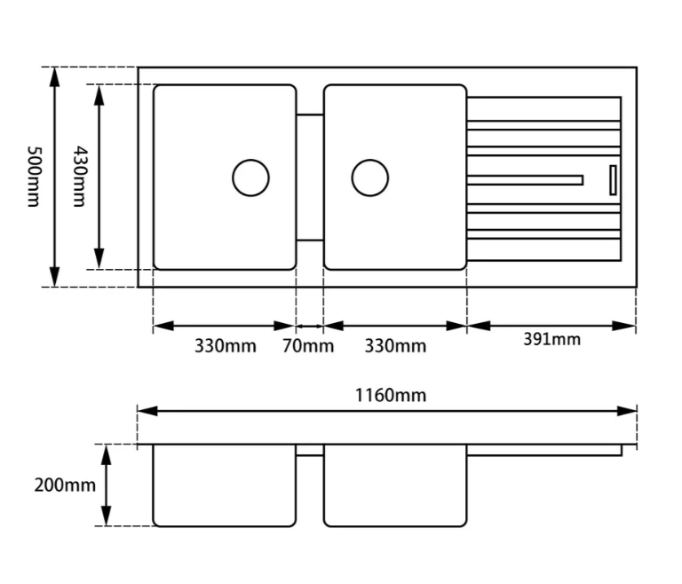 Granite Double Bowl Sink with Drainer – 1160 × 500 × 200 mm - Image 3