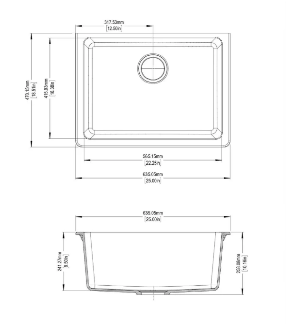 Granite Undermount Single Bowl Sink – 635 × 470 × 241 mm - Image 3