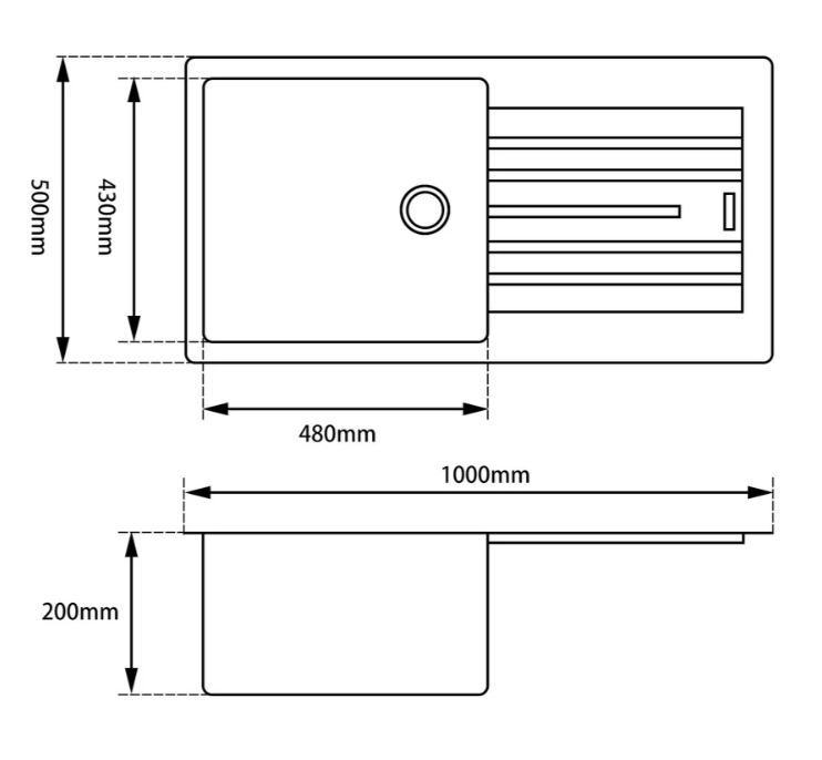 1000 × 500 × 200 mm Granite Stone Kitchen Sink with Drainboard — Top/Undermount - Image 3