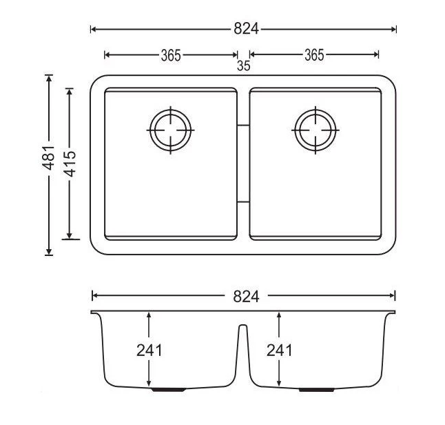 Carysil 824 × 481 × 241 mm Granite Double Bowl Undermount Sink - Image 4
