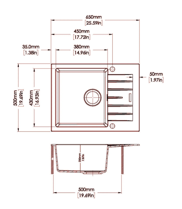 Carysil City Single Bowl with Drainer Granite Kitchen Sink – 650 × 500 mm - Image 3
