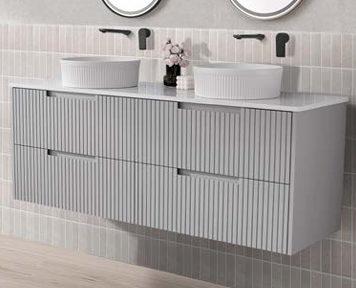 Elena Collection – Fluted Wall Hung Vanity with Stone Top