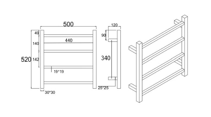 Square 4-Bar Electric Heated Towel Rail - Image 6