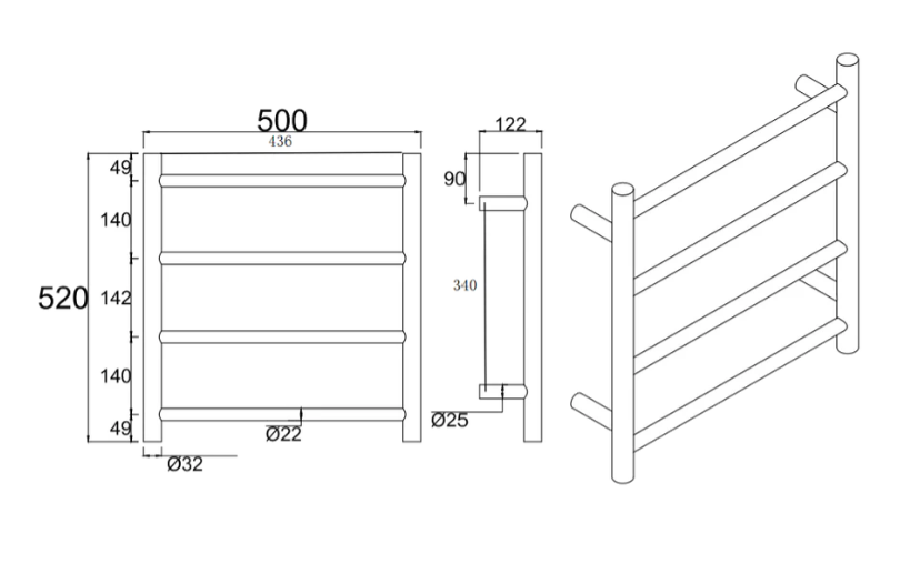 Round 4-Bar Electric Heated Towel Rail - Image 7