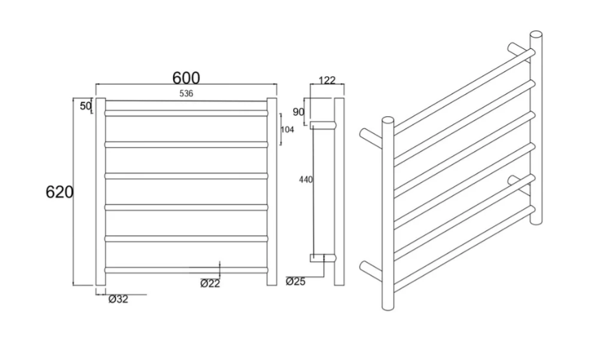 Round 6-Bar Electric Heated Towel Rail - Image 6