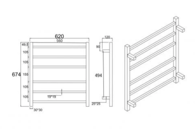 Square 6-Bar Electric Heated Towel Rail - Image 6