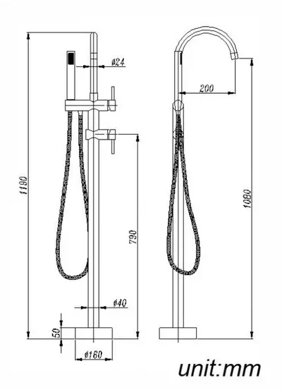 Freestanding Bath Mixer With Handheld Shower (ROUND) - Image 2