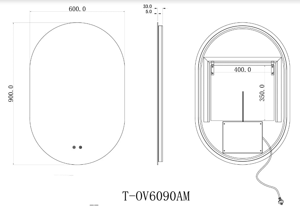 Oval Shape Backlit LED Mirror 900x(600 or 450)mm - Image 2