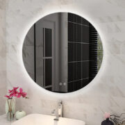 Round 3 Color Lighting Backlit LED Mirror Touch Sensor, Switch Defogger Pad, Wall Mounted - Lighting on the back